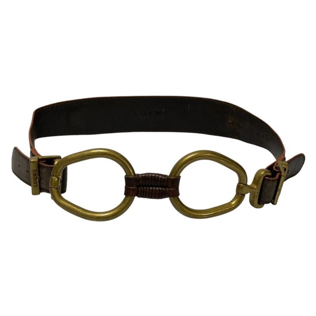 Loewe Double Metal Buckle Leather Belt 80 32 Brown Gold